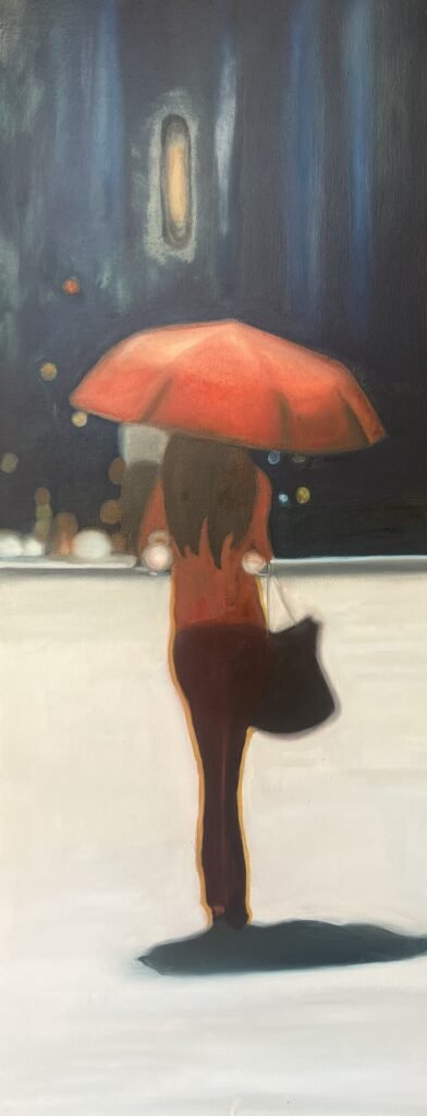 Cadro titulado: La chica con el paraguas rojo
