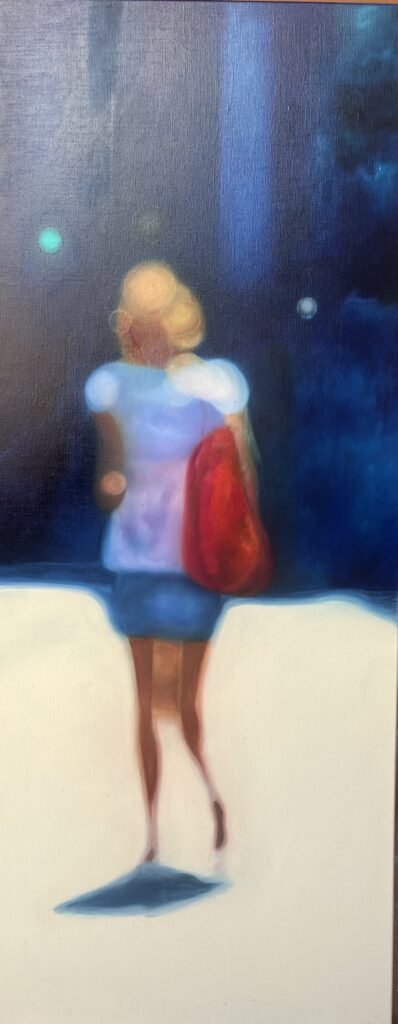 Cuadro titulado: Chica con bolso rojo